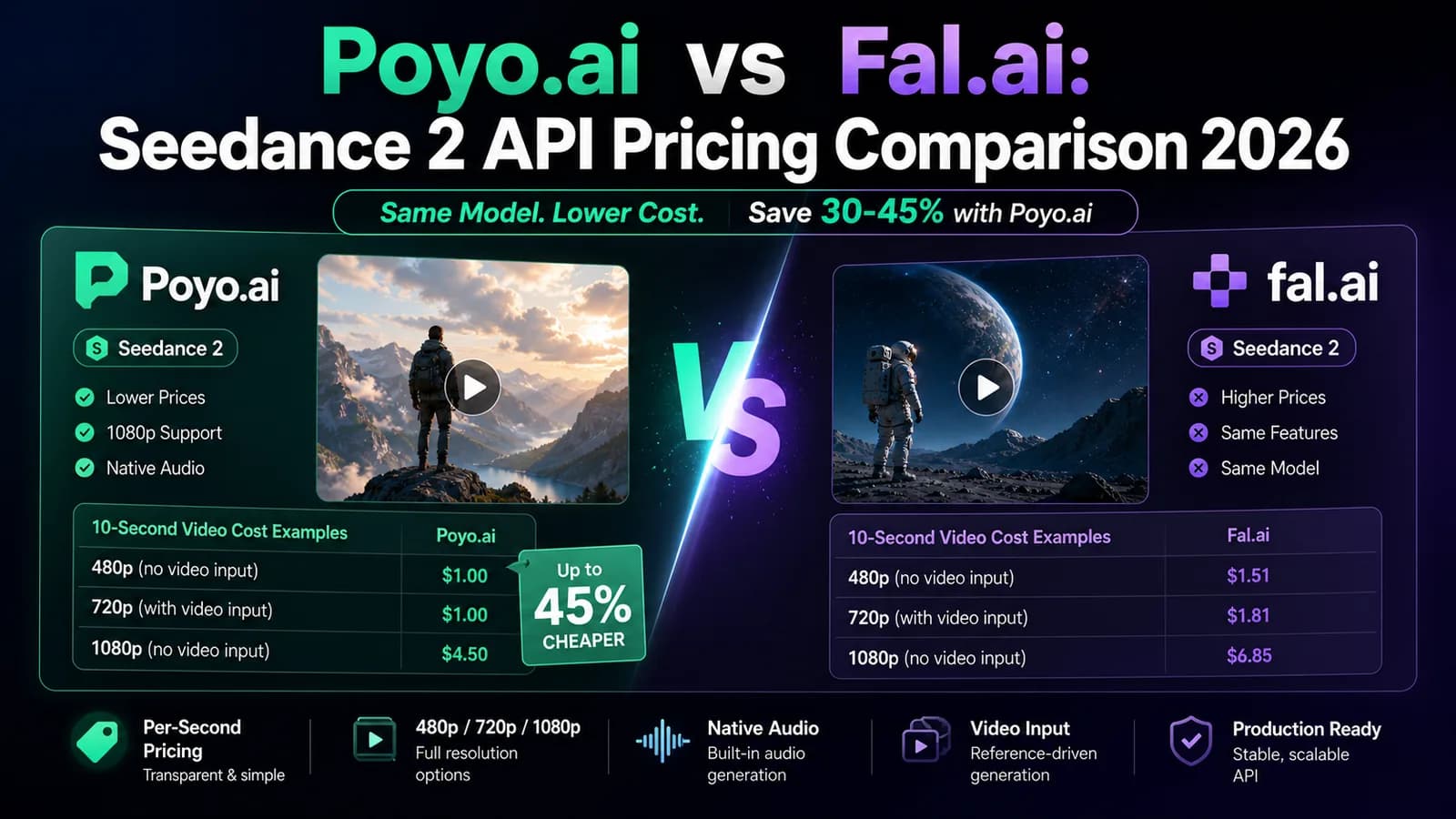 Poyo.ai vs Fal.ai: confronto prezzi di Seedance 2 API nel 2026