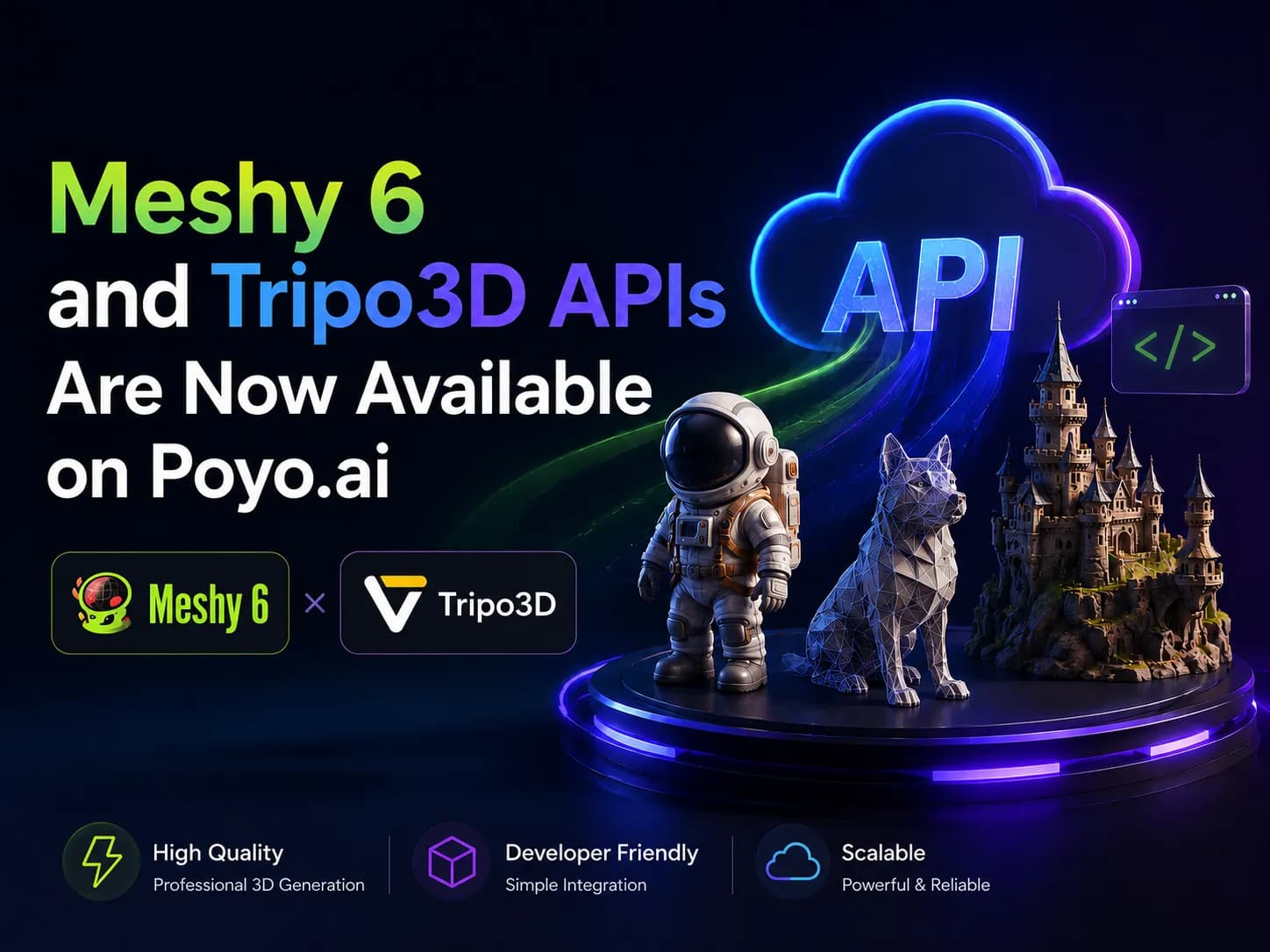Le API Meshy 6 e Tripo3D sono ora disponibili su Poyo.ai